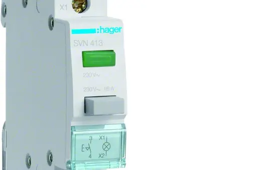HAGER SVN413 Druckschalter 16 A mit Leuchtmelder 1 Schließer | grün