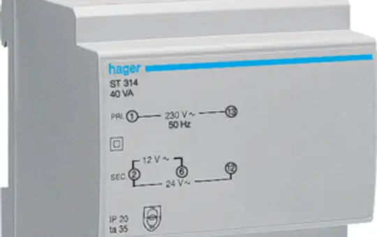 HAGER ST314 Sicherheitstrafo 12/24 V AC 40 W