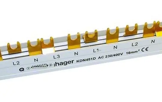 HAGER KDN451D Phasenschiene 3-polig für FI/LS 12 TE, 80 A