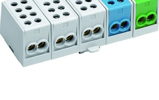 HAGER KH45A Hauptleitungsabzweigklemme fingersicher 5-polig | grau/blau/grün | 35 mm²