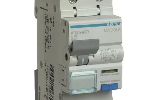 HAGER ADS990D FI/LS-Schalter Typ A C-Char. 30 mA 2-pol. 40 A, QuickConnect