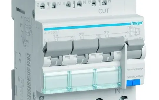 HAGER ADZ366D FI/LS-Schalter Typ A C-Char. 30 mA 3P+N 16 A