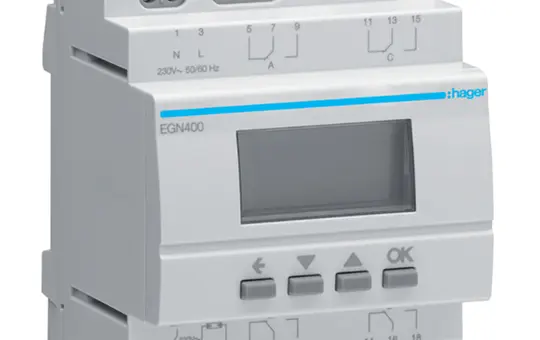 HAGER EGN400 Digitale Multifunktionszeitschaltuhr 4 Kanäle