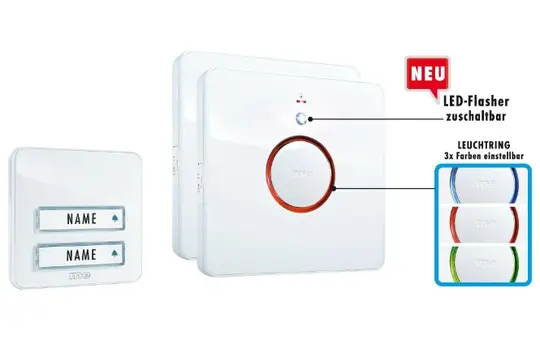 M-E 41096 Funk-Türglocken-Set 2-Familien-Haus, LED-Leuchtring
