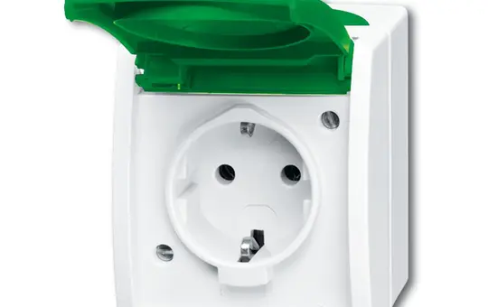 BUSCH-JAEGER 20EWN-13-54 beschr. SCHUKO-AP-Steckdose Ocean 1-fach, grüner Deckel | alpinweiß