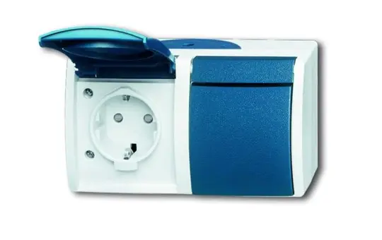 BUSCH-JAEGER 20/2EBW-53 SCHUKO-AP-Steckdose Ocean 2-fach, waagerecht, Berührungsschutz | grau/blaugrün