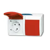 BUSCH-JAEGER 20/2EW/DVN-53 SCHUKO-AP-Steckdose Ocean 2-fach, waagerecht, roter Deckel | grau/blaugrün