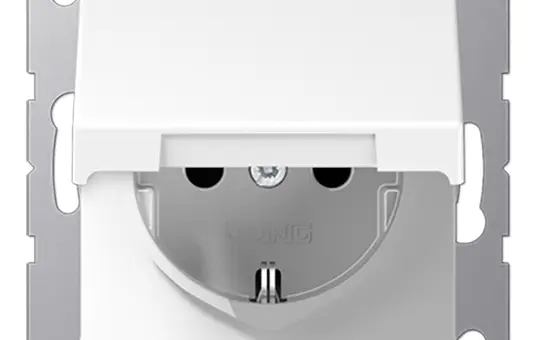 JUNG A1520BFKLWW SCHUKO-Steckdose A/AS selbstschl. Klappdeckel, Thermoplast | alpinweiß