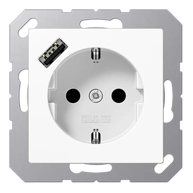 JUNG A 1520-18 A WW SCHUKO-Steckdose mit USB-Ladegerät Typ A Alpinweiß hochglänzend (bruchsicher)