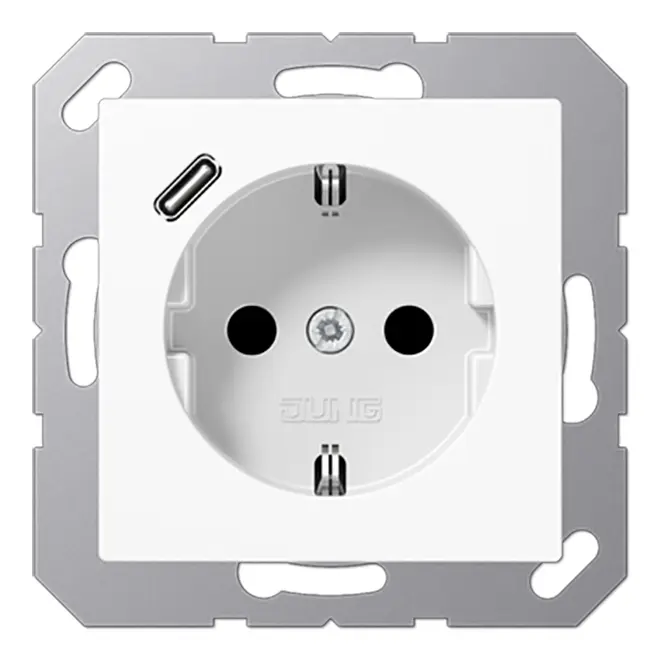 JUNG A 1520-18 C WW SCHUKO Steckdose mit USB-Ladegerät Typ C Alpinweiß hochglänzend (bruchsicher)