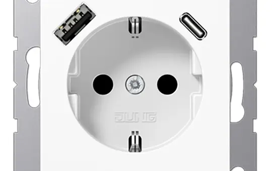 JUNG A1520-15CAWW SCHUKO-Steckdose A/AS USB-A/C, 3,0 A, Berührungsschutz | alpinweiß