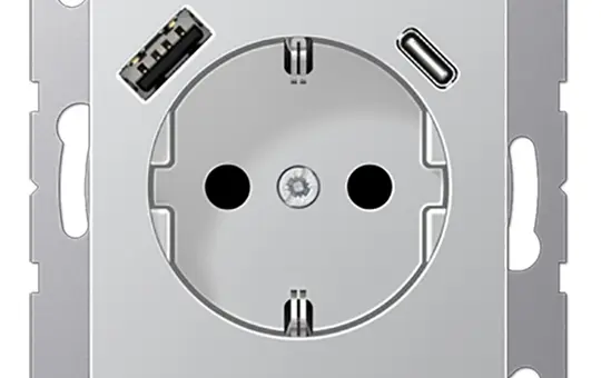 JUNG A1520-15CAAL SCHUKO-Steckdose A/AS USB-A/C, 3,0 A | aluminium