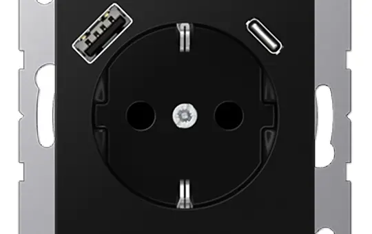 JUNG A1520-15CASWM SCHUKO-Steckdose A/AS USB-A/C, 3,0 A, Berührungsschutz | graphitschwarz matt