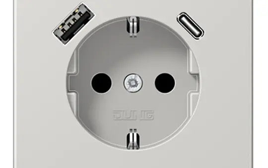 JUNG LS1520-15CALG SCHUKO-Steckdose LS USB-A/C, 3,0 A | lichtgrau