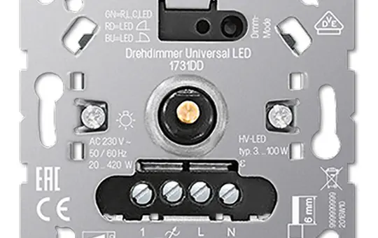 JUNG 1731DD Drehdimmer LB RLC, LED, 3-100 W
