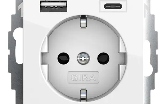 GIRA 245903 SCHUKO-Steckdose System 55 USB-A/C, Berührungsschutz | reinweiß glänzend