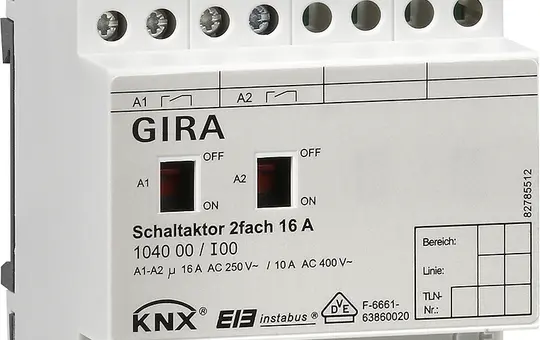 GIRA 104000 KNX-Schaltaktor mit Handbetätigung 16 A 2-fach