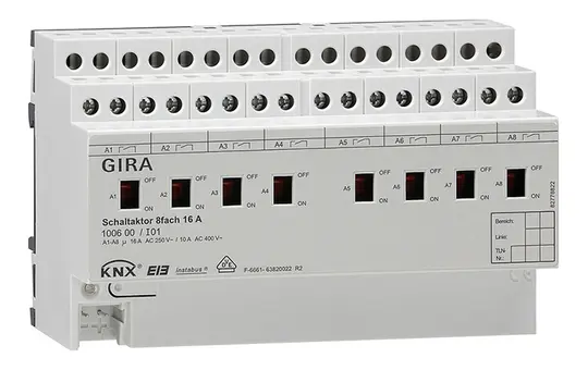 GIRA 100600 KNX-Schaltaktor mit Handbetätigung 16 A 8-fach