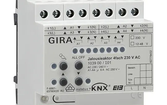 GIRA 103900 KNX-Jalousieaktor 230 V AC/12-48 V DC 4-fach