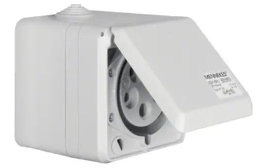 BERKER 558201 CEE-Steckdose AP 5-polig, 32 A, Klappdeckel | lichtgrau