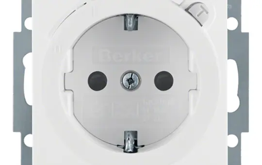 BERKER 47088989 SCHUKO-Steckdose S/B FI-Schutzschalter, Berührungsschutz | polarweiß glänzend