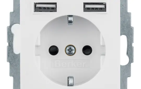 BERKER 48038989 SCHUKO-Steckdose S/B USB-A/A, 2,4 A | polarweiß glänzend
