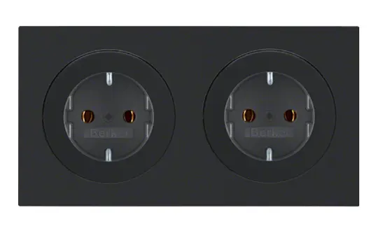 BERKER 47202045 SCHUKO-Steckdose komplett Kabelkanal R.3 2-fach, waagerecht | schwarz glänzend