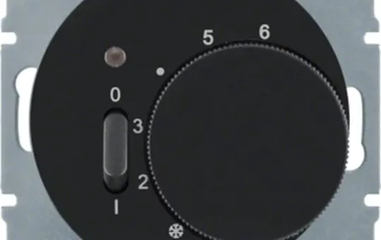 BERKER 20302045 Temperaturregler R.1/R.3/R.8 Öffner, 230 V, Ausschalter, Kontrolllicht | schwarz glänzend