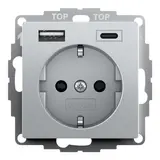 GIRA 245926 SCHUKO-Steckdose System 55 USB-A/C, Berührungsschutz | alu