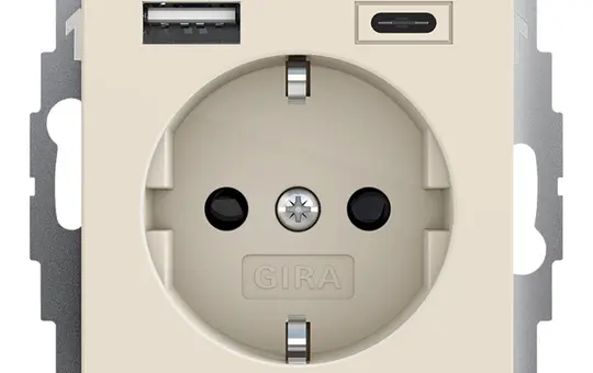 GIRA 245901 SCHUKO-Steckdose System 55 USB-A/C, Berührungsschutz | cremeweiß glänzend