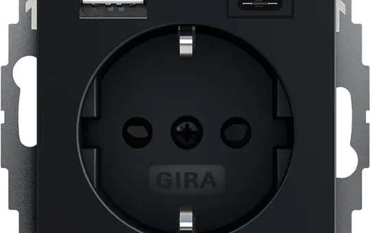 GIRA 2459005 SCHUKO-Steckdose System 55 USB-A/C, Berührungsschutz | schwarz matt
