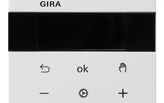 GIRA 5393112 Raumtemperaturregler System 3000 System Fläche Display, 230 V, Kühlfunktion | reinweiß glänzend