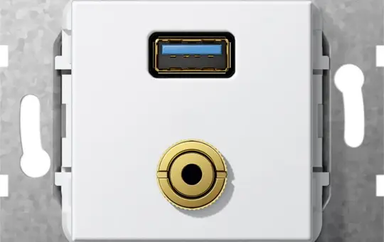 GIRA 568703 Kommunikationseinsatz USB-A/Klinke 3,5 mm, Kabelpeitsche | reinweiß glänzend