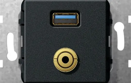 GIRA 568610 Kommunikationseinsatz USB-A/Klinke 3,5 mm, Kupplung/Kabelpeitsche | schwarz matt