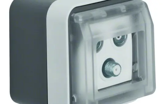 BERKER 12033535 Aufputz-Antennendose W.1 3-fach, Einzeldose | grau/lichtgrau matt