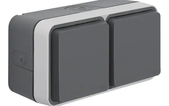 BERKER 47753525 SCHUKO-Aufputzsteckdose W.1 2-fach, waagerecht, seitl. Einführungen | grau/lichtgrau matt