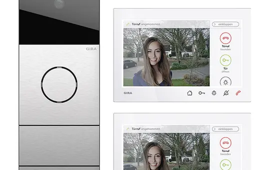 GIRA 2432920 TKS-Komplettpaket System 106 Video, Zweifamilienhaus | edelstahl | 7 Zoll