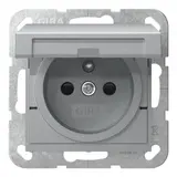 GIRA 448826 internationale Steckdose System 55 FR/BE, Berührungsschutz, Klappdeckel | alu