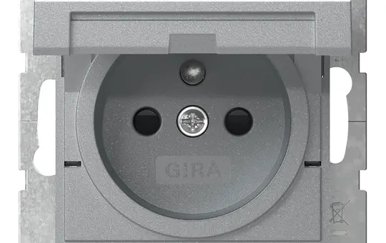 GIRA 448826 internationale Steckdose System 55 FR/BE, Berührungsschutz, Klappdeckel | alu