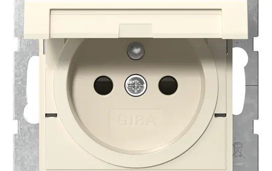 GIRA 448801 internationale Steckdose System 55 FR/BE, Berührungsschutz, Klappdeckel | cremeweiß glänzend