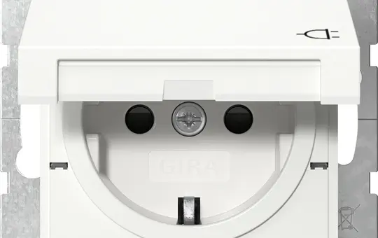 GIRA 475427 SCHUKO-Steckdose System 55 Berührungsschutz, Klappdeckel, Schraubklemmen | reinweiß seidenmatt