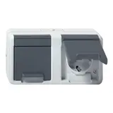 GIRA 478130 SCHUKO-Steckdose WG AP 2-fach, waagerecht, Klappdeckel, o. Krallen | grau