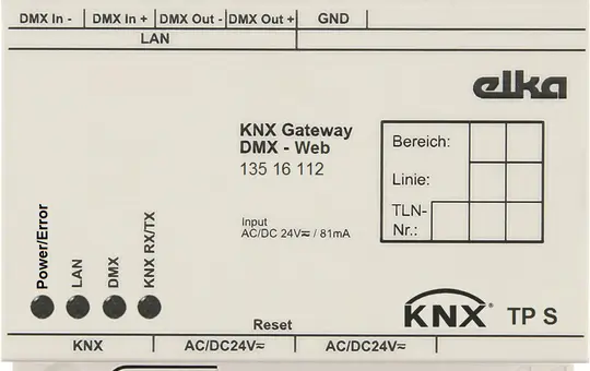 INSTA 13516112 ELKA KNX-DMX-Gateway 1024 Objekte, 2000 Verbindungen