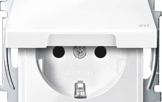 MERTEN MEG2314-0319 SCHUKO-Steckdose System M IP44, Klappdeckel | polarweiß glänzend