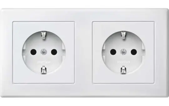 MERTEN MEG2328-1519 SCHUKO-Steckdose komplett M-Smart 2-fach, waagerecht, Berührungsschutz | polarweiß matt