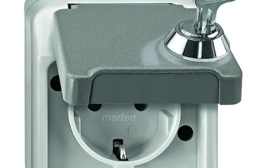 MERTEN MEG2416-8029 SCHUKO-Steckdose AQUASTAR 1-fach, Berührungsschutz, versch. Schloss | lichtgrau