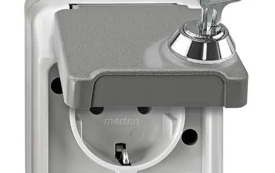 MERTEN MEG2422-8029 SCHUKO-Steckdose AQUASTAR 1-fach, versch. Schloss | lichtgrau