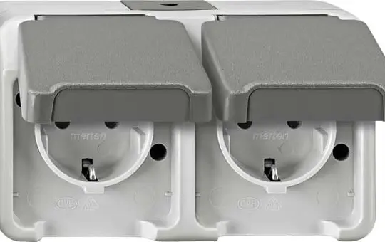 MERTEN MEG2321-8029 SCHUKO-Steckdose AQUASTAR 2-fach, waagerecht | lichtgrau