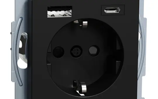 MERTEN MEG2367-0403 SCHUKO-Steckdose System M Ocean Plastic USB-A/C, 3 A | schwarz matt