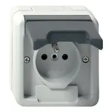 GIRA 448530 internationale Steckdose wg AP IP44 FR/BE, Berührungsschutz, Klappdeckel, ohne Krallen | grau